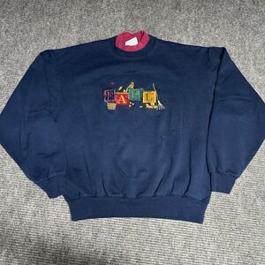 Vintage MC Sportswear Fall Embroidered Mock Neck Sweatshirt Large Navy‎ Blue